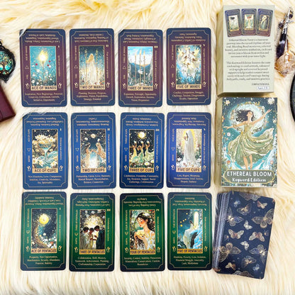 78 Tarot Cards, 13x8 Cm, Ethereal Bloom Tarot Keyword Edition, Connect with Inner Light, Ideal for Beginners, Card Game Set