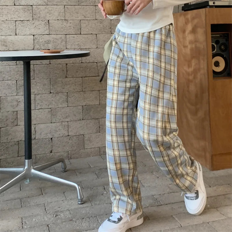 Shearling Lined Plaid Pants Women Winter High Waist Flared Trousers Straight Leg Warm Fleece Thermal Bottoms for Women Casual