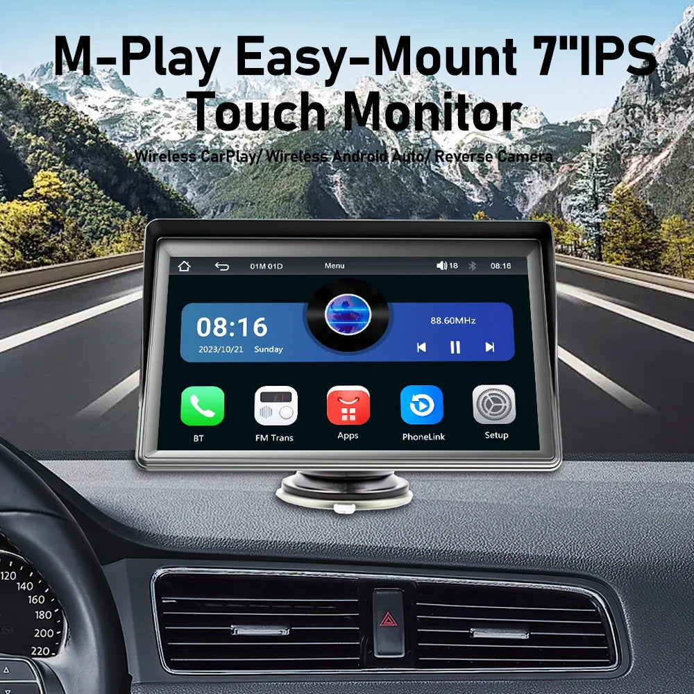 7" / 9" Portable Wireless Carplay Android Auto Car Radio Multimedia Player IPS Touch Screen AUX USB Bluetooth Mirror Link AHD