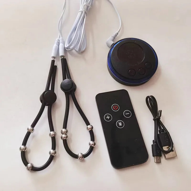Silicone Cock Rings Male Penis Trainer Massage Male Testis Stimulation Remote Control 8 Modes Electric Shock Adult Toys for Men