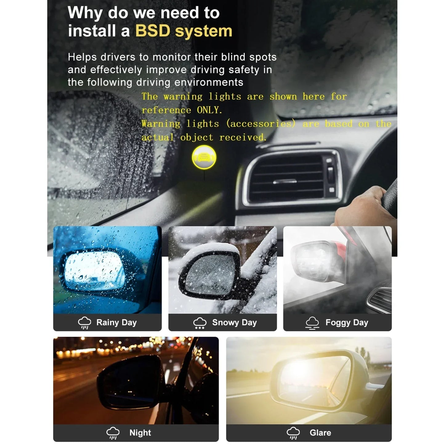 BSD Blind Spot Detection System 50M 79Ghz Millimeter Wave Radar Lane Change Assist Highlight Warning Lights Support LCA RCTA DOW