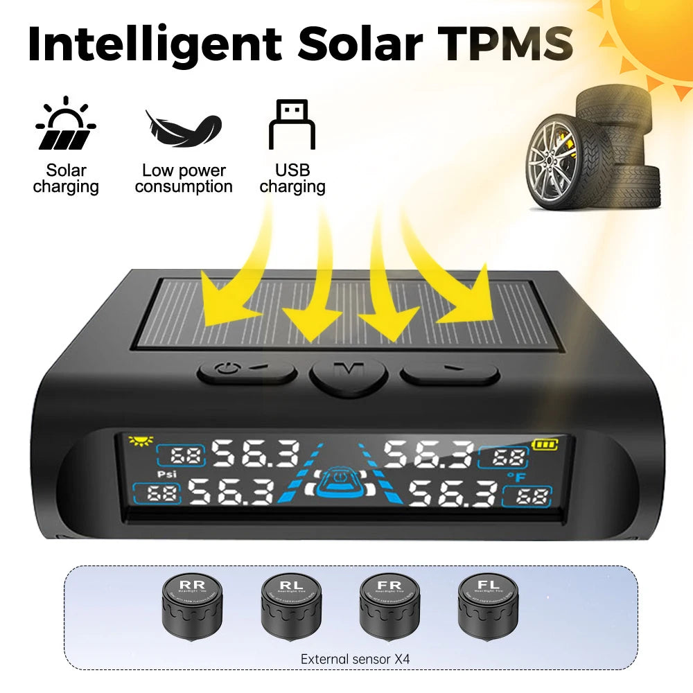 Car Security Alarm Systems Tire Pressure Monitoring Auto Accessories 4 Exteral Universal Solar TPMS Tyre Temperature Monitor