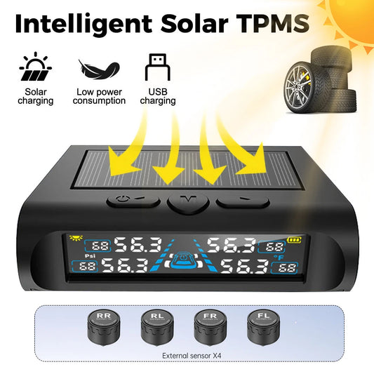 Car Security Alarm Systems Tire Pressure Monitoring Auto Accessories 4 Exteral Universal Solar TPMS Tyre Temperature Monitor