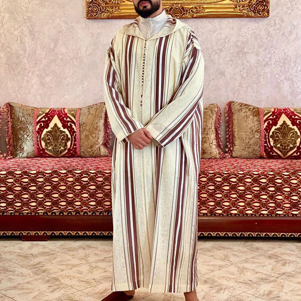 Mens Casual African Ethnic Beige Long Shirt Muslim Robe
