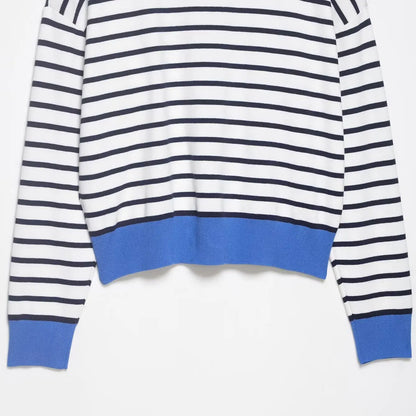 Spring New ZR Women's Knitted Stripe  Shirt Fashionable Versatile Design Casual Business Leisure Polyester Fiber Long Sleeve