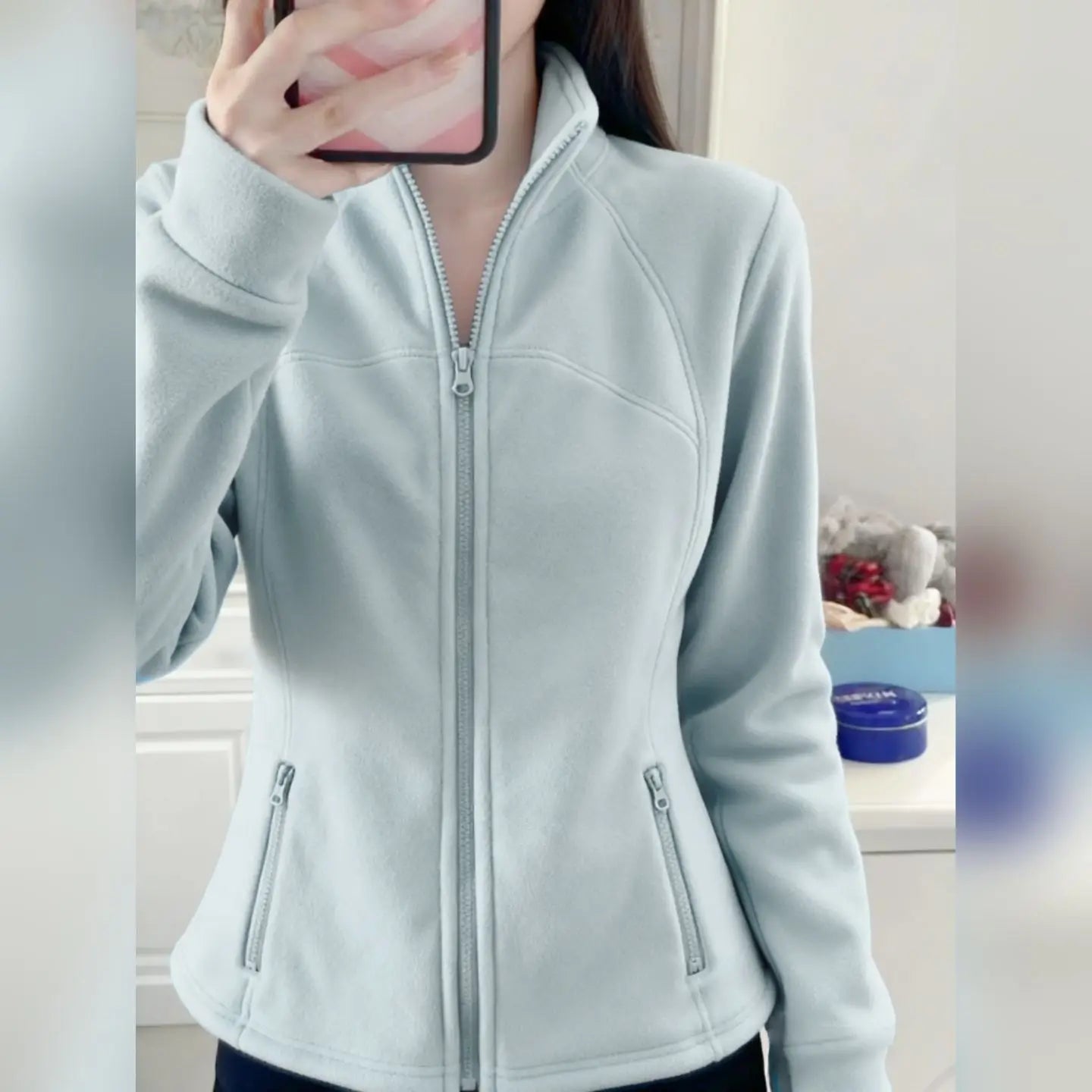 Women's Slim Fit Fleece Lined Short Cardigan Sweater Stand Collar Thickened Waist Shaping Autumn Winter Fashion Outerwear