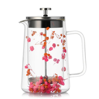 Dried Flower Double Glass French Press Heat-resistant Coffee Pot Insulation Coffee Utensil Household Filter Tea Maker