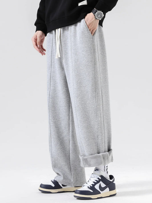 DUKEEN Heavyweight Fleece-Lined Straight Sweatpants for Men 2025 Basic Thick Warm Loose Fit Fall Winter Casual Long Pants