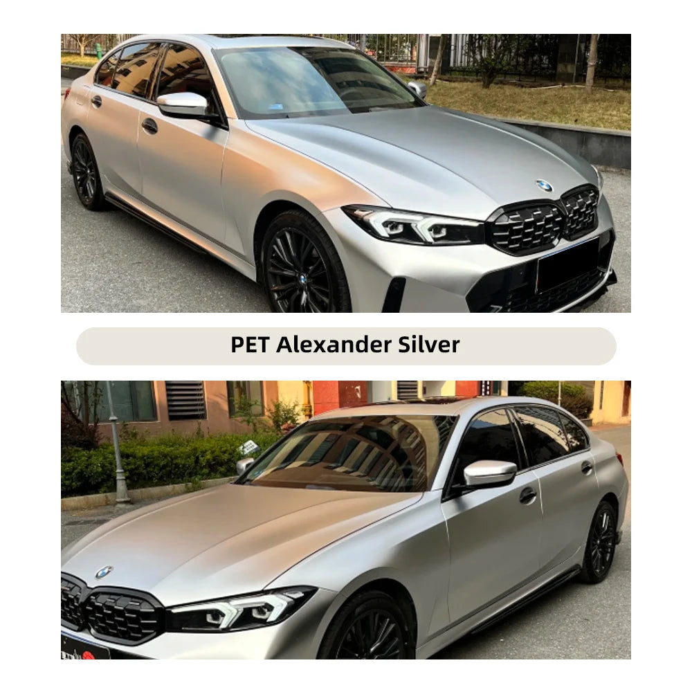 Super Bright Alexandrite Silver Full Car Wrap Vinyl PVC PET Auto Body Sticker Color Changing Film Roll Paint Protection 1.52X18M