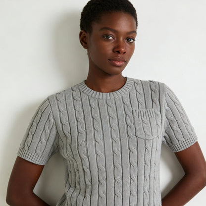 women's t-shirts and polos old money style Classic round neck Women's shirt embroidered chest pocket knitted short sleeved shirt
