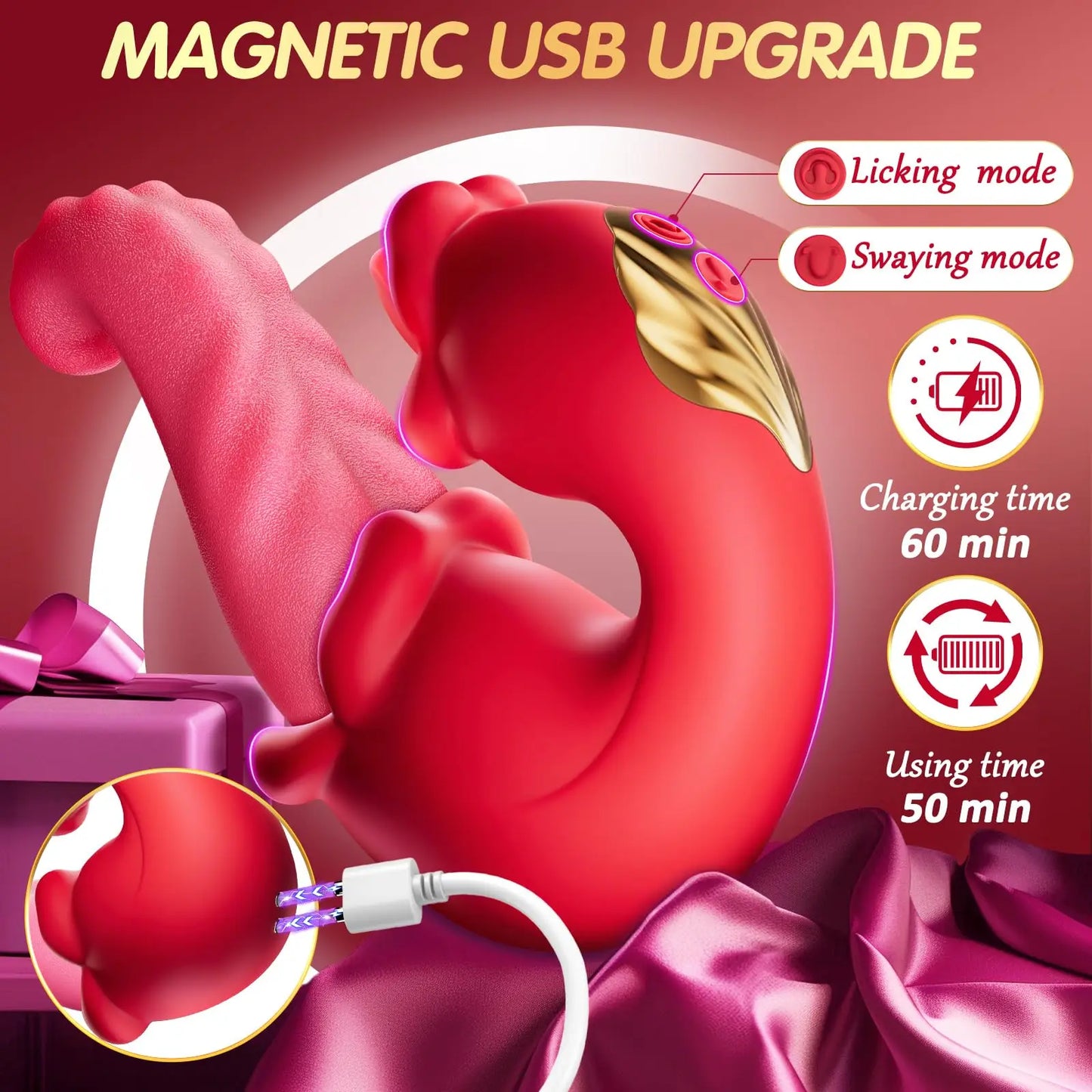 Sex Toys Realistic Tongue Vibrator for Women Adult Toy with 10 Licking Clitoral 10 Swing Vibration Modes Rose Toy Dildo Vibrador