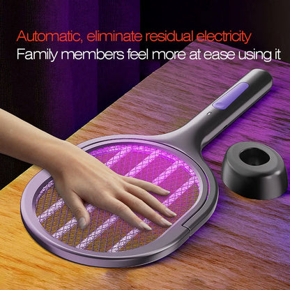 Space Silver Telescopic Bug Zapper 2-in-1 Foldable Fly Swatter UV Light Mosquito Killer Lamp Family Safe Home Bedroom 2800V