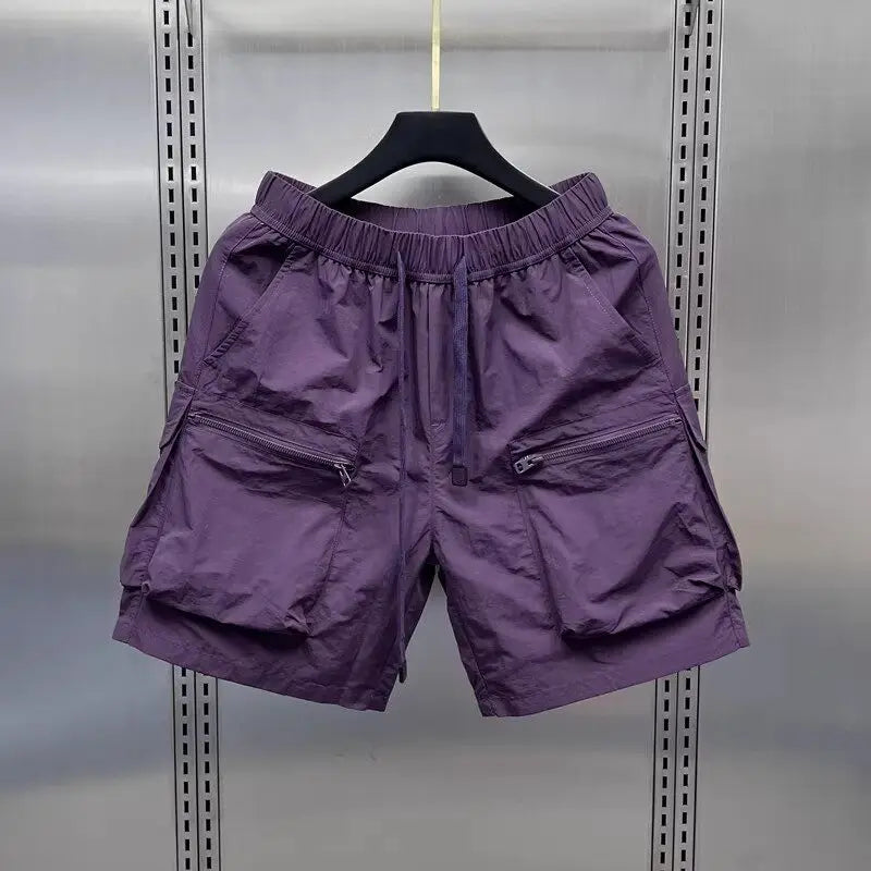 Loose Fit Men's Summer Workwear Shorts Casual Sporty Five Inch Length Trousers Comfortable Breathable Youth Fashion Green