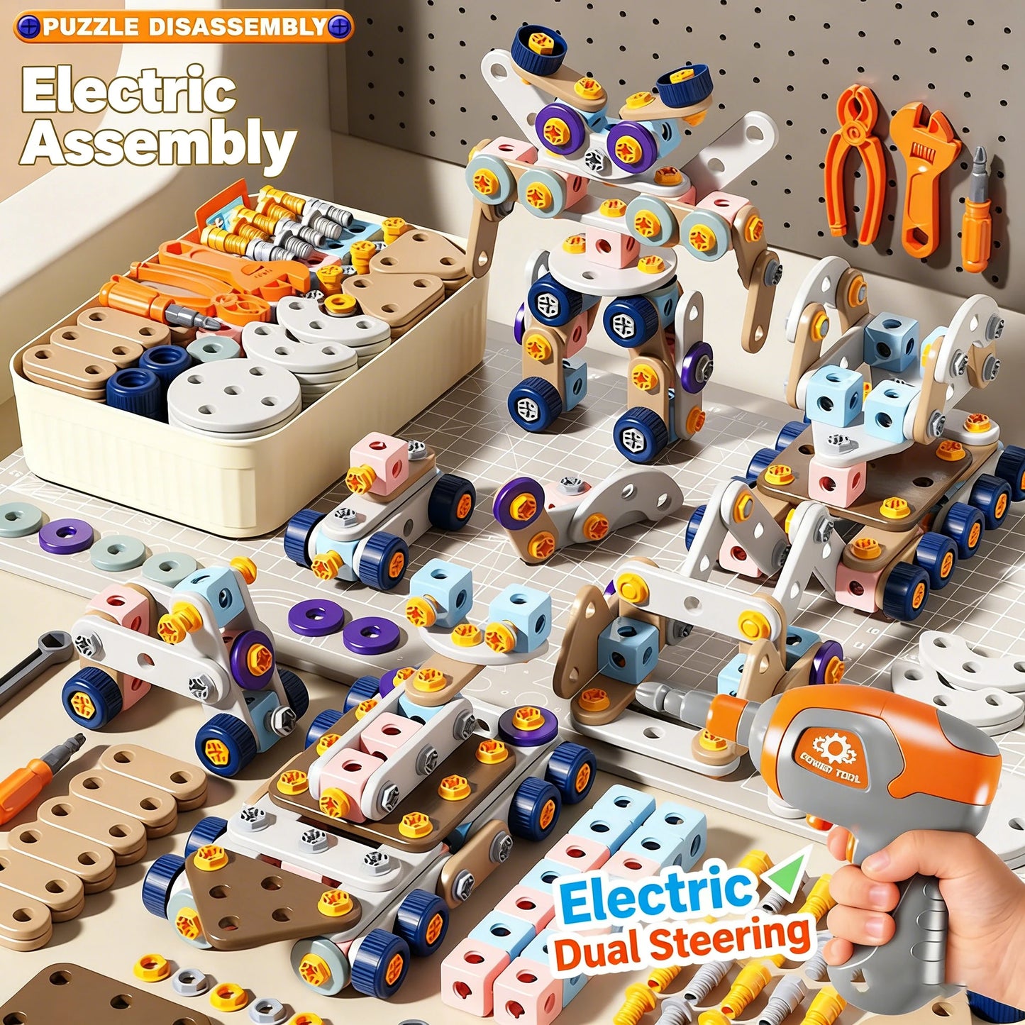 DIY Assembly Engineering Playset for Kids 215/171/147/144/123 Pieces Screwdriver Pretend Game Repair Tool Set STEM Toys for Boys