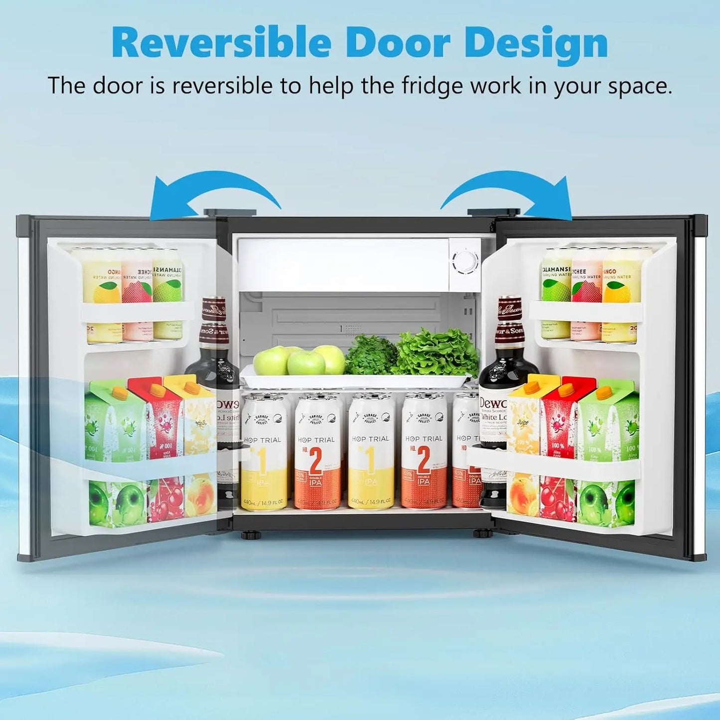 1.7 Cu.ft Mini Fridge with Freezer, Compact Refrigerator, Single Reversible Door, Ultra Quiet, Energy