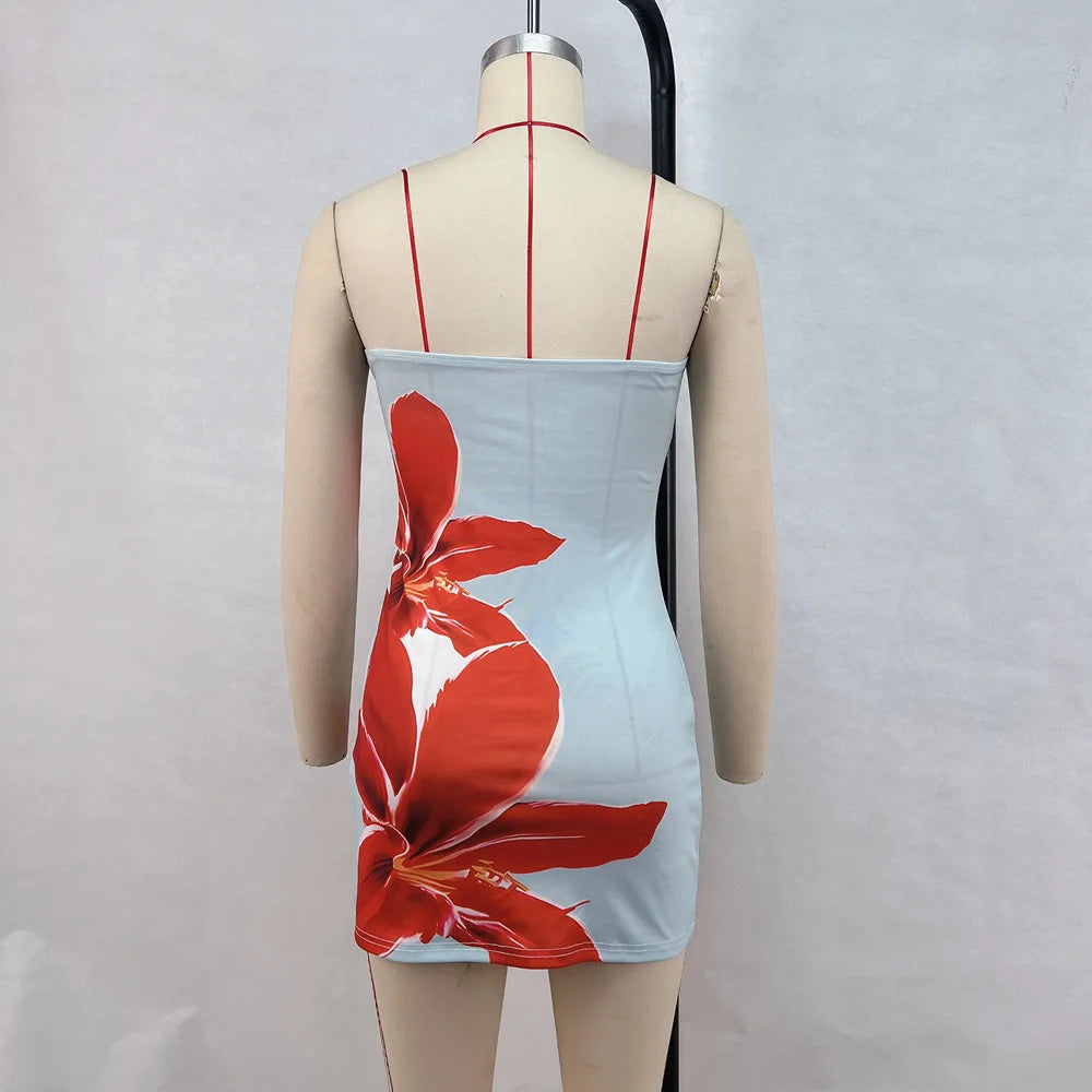Women Strapless Floral Print Bodycon Mini Dress Summer Sexy Wrapped Hip Tube Top Short Dress for Party Beach Clubwear