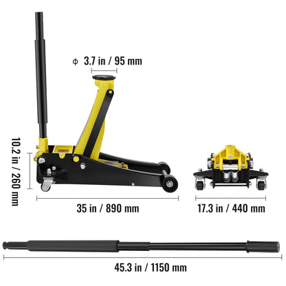 SucceBuy Floor Jack Profile Floor Jack Heavy-duty Steel Racing Floor Jack Quick Lift Pump Floor Jack Lifting Range 3.64"-19.49"