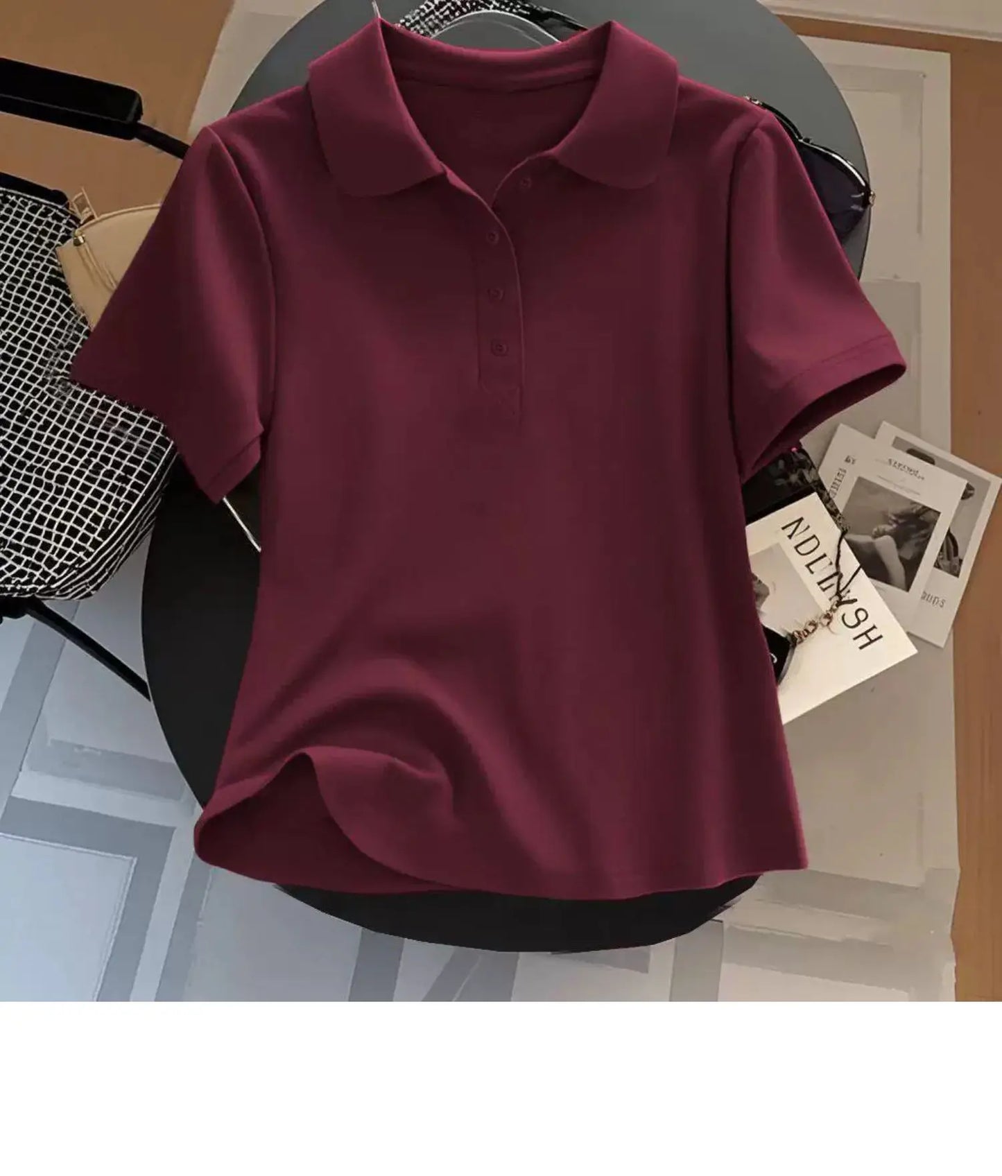 Loose Fit Women's  Neck Short Sleeve Cotton T-Shirt Casual Button up Top Korean Style Summer Fashion Ladies' Shirt