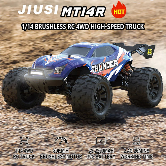 JIUSI RC Car PT14R MT14R 1/14 Brushless 80km/h 2.4G Remote Control 4WD Racing Car 3S 35C 2200mAh High Speed Off-road RC Truck