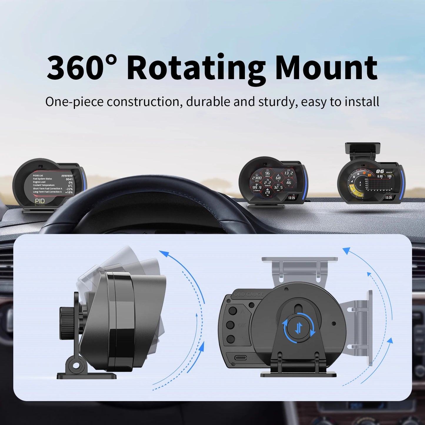 Head up Display OBD + GPS Car Water Temperature Turbo Oil Temperature Multi-function Meter LCD Display Automotive Speed Alarm