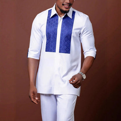 Kaftan Men's Suit Ethnic Style Suit Men's White Patchwork Shirt And Casual Pants 2-piece Set Ramadan Dubai Luxury Islam Elegant