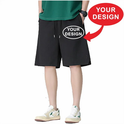 Summer New Men's Pure Cotton Shorts With Custom Printed Embroidery LOGO Outdoor Loose Drawstring Casual Shorts