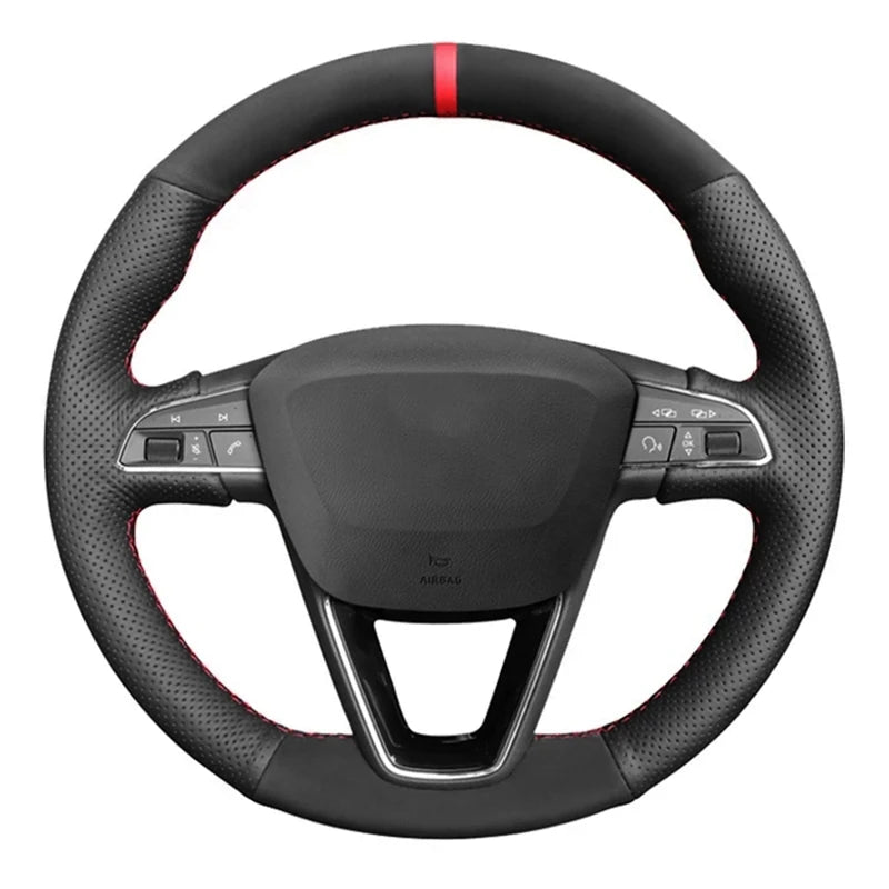 Car Steering Wheel Covers DIY Black Genuine Leather Suede For Seat Leon 5F Mk3 2013-2020 Ibiza 6J Tarraco Arona Ateca Alhambra