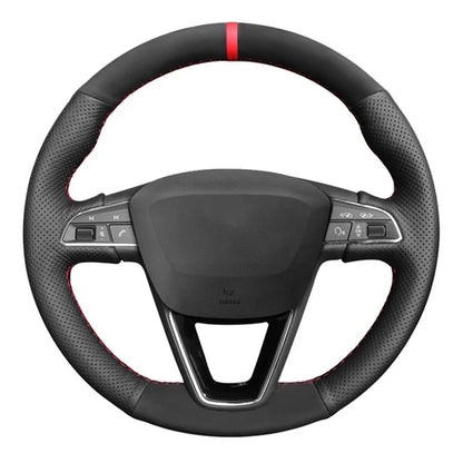 Car Steering Wheel Covers DIY Black Genuine Leather Suede For Seat Leon 5F Mk3 2013-2020 Ibiza 6J Tarraco Arona Ateca Alhambra