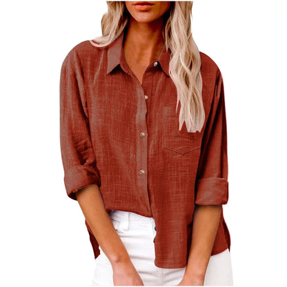 Cotton Linen Long Sleeve Shirts for Women T Shirt Solid Fashion T-Shirt Woman Clothes Tshirt Elegant Casual Tops Tees Streetwear