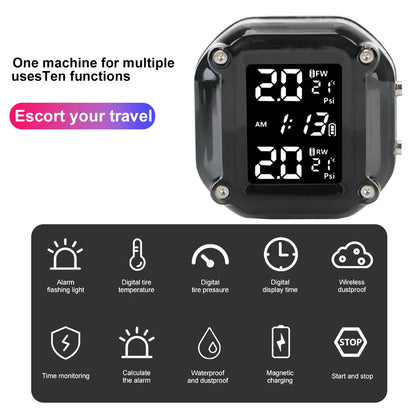 Motorcycle TPMS LCD Display With 2 External Sensors Motor Tire Pressure Monitoring Alarm System Tyre Temperature
