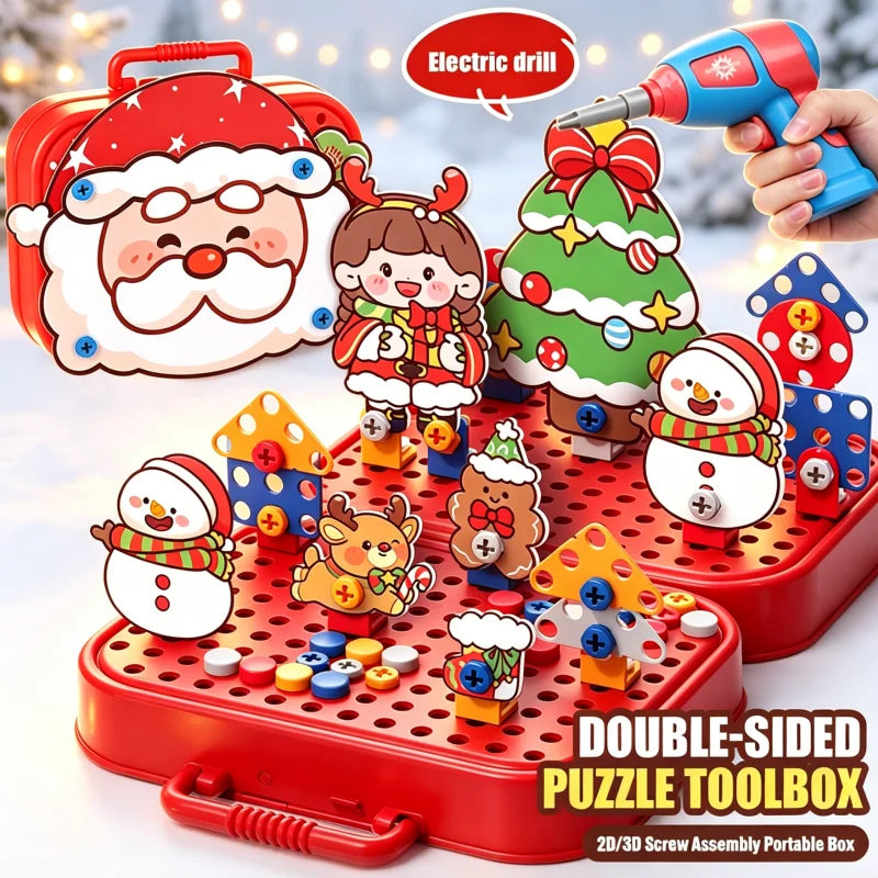 Christmas Pretend Repair Toolbox Children DIY Assembling Electric Drill Screwdriver Toy Kit Educational Toy Kid Birthday Gifts