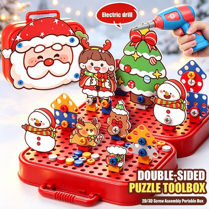 Christmas Pretend Repair Toolbox Children DIY Assembling Electric Drill Screwdriver Toy Kit Educational Toy Kid Birthday Gifts