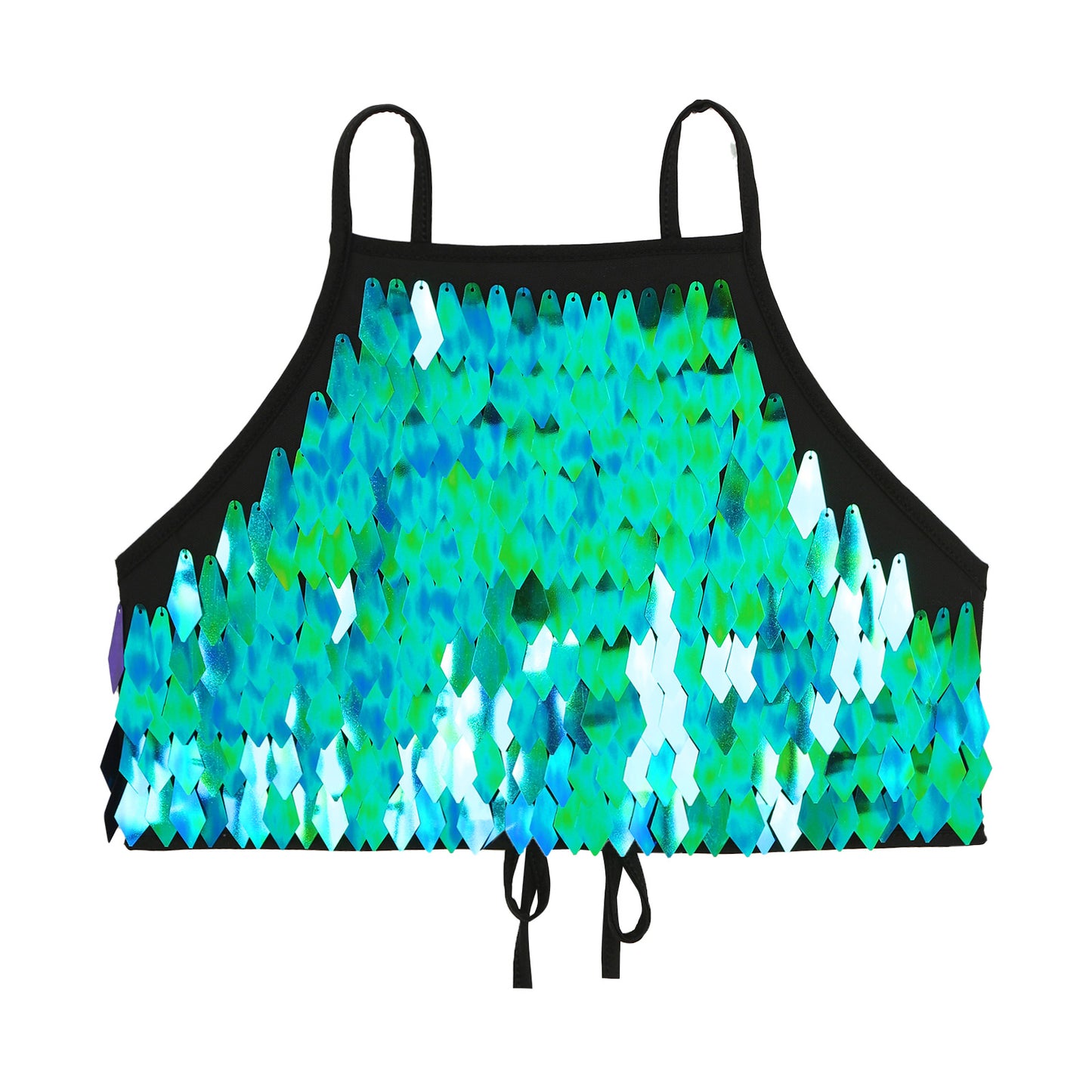 Shiny Sequin Tassel Bra Top Sexy Mini Lace-up Tank Top Camisole for Women Dancing Nightclub Crop Top Vests Bralettle Clubwear