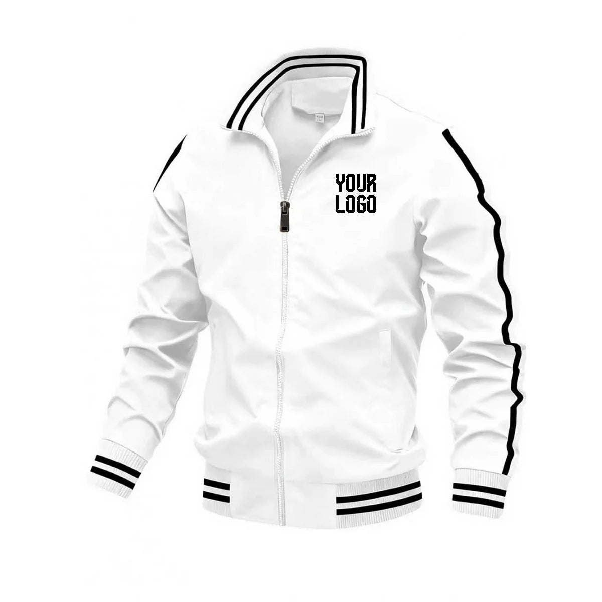 Men's full-zip jacket, featuring a simple zipper pocket design, customizable logo, sporty and outdoor street style