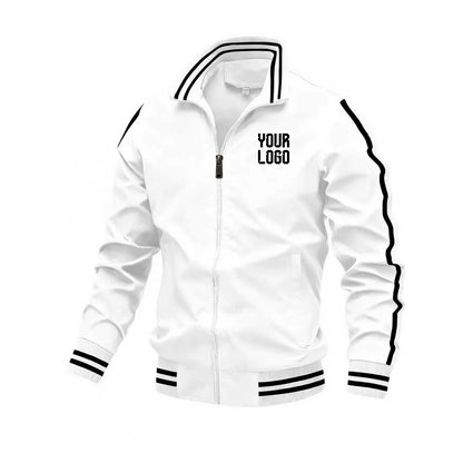 Men's full-zip jacket, featuring a simple zipper pocket design, customizable logo, sporty and outdoor street style
