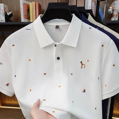 High Quality Man Summer Short-Sleeved Polo Shirt Lapel Button Multi-pattern Puppy Embroidery Ventilate Business Casual Men'sWear