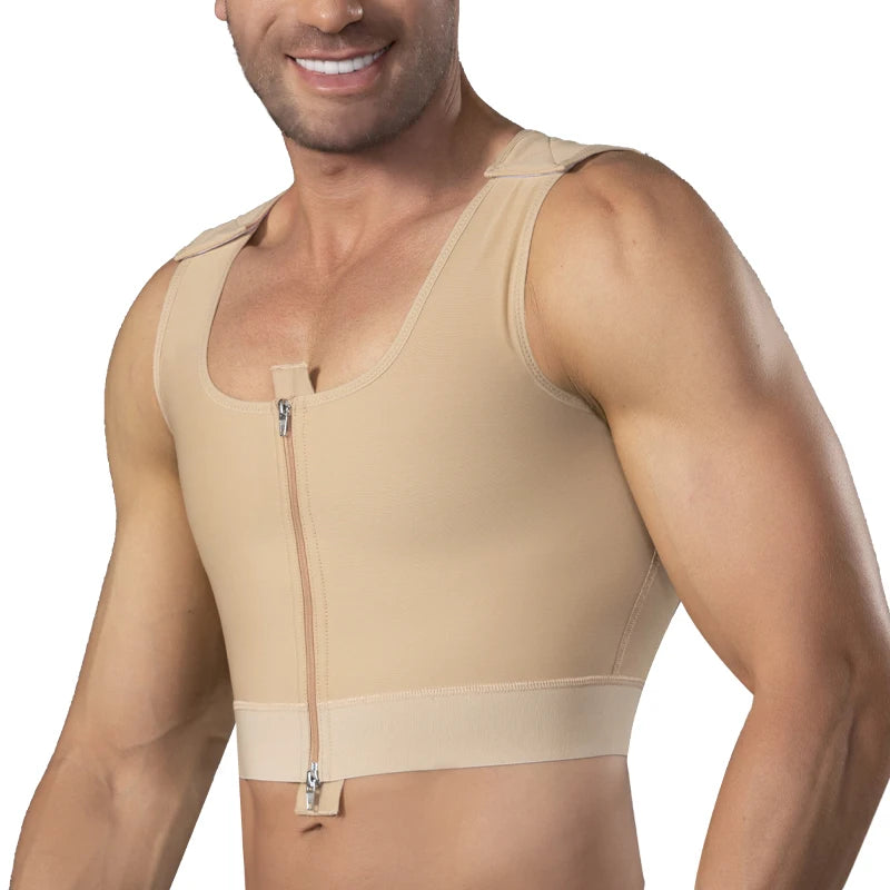 Slimming Body Shaper Vest Men Zipper Front Gynecomastia Chest Post Operative Sleeveless Compression Shapewear Top Faja