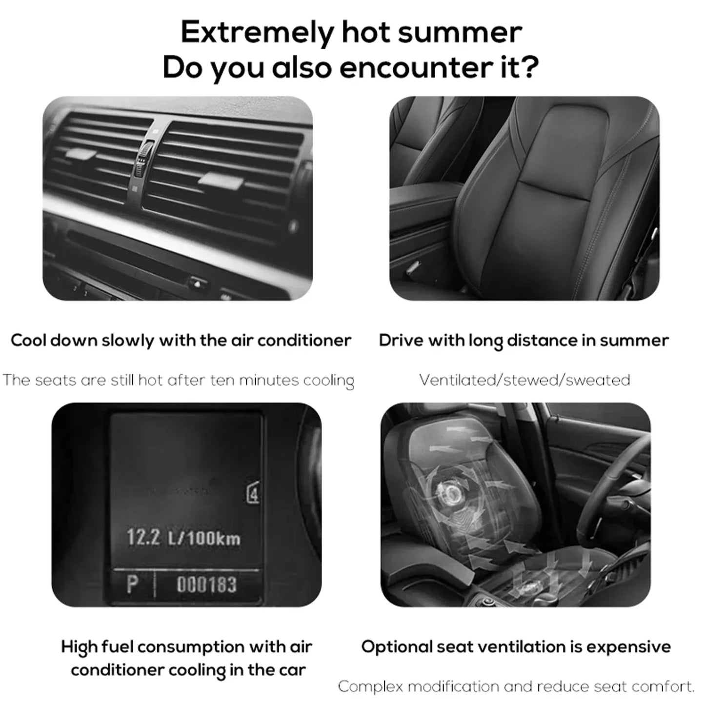 Portable Car Seat Fan with USB Power Adjustable 3-Speed Turbine Headrest and Backrest Cooling Fan Leafless Design Amagi