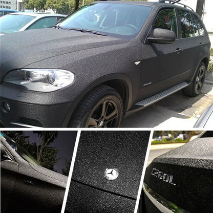 Matte Sparkle Frosted Sanding Glitter Black Vinyl Wrap Film Air Release Self Adhesive Decal Sticker Motorbike Car Wrapping