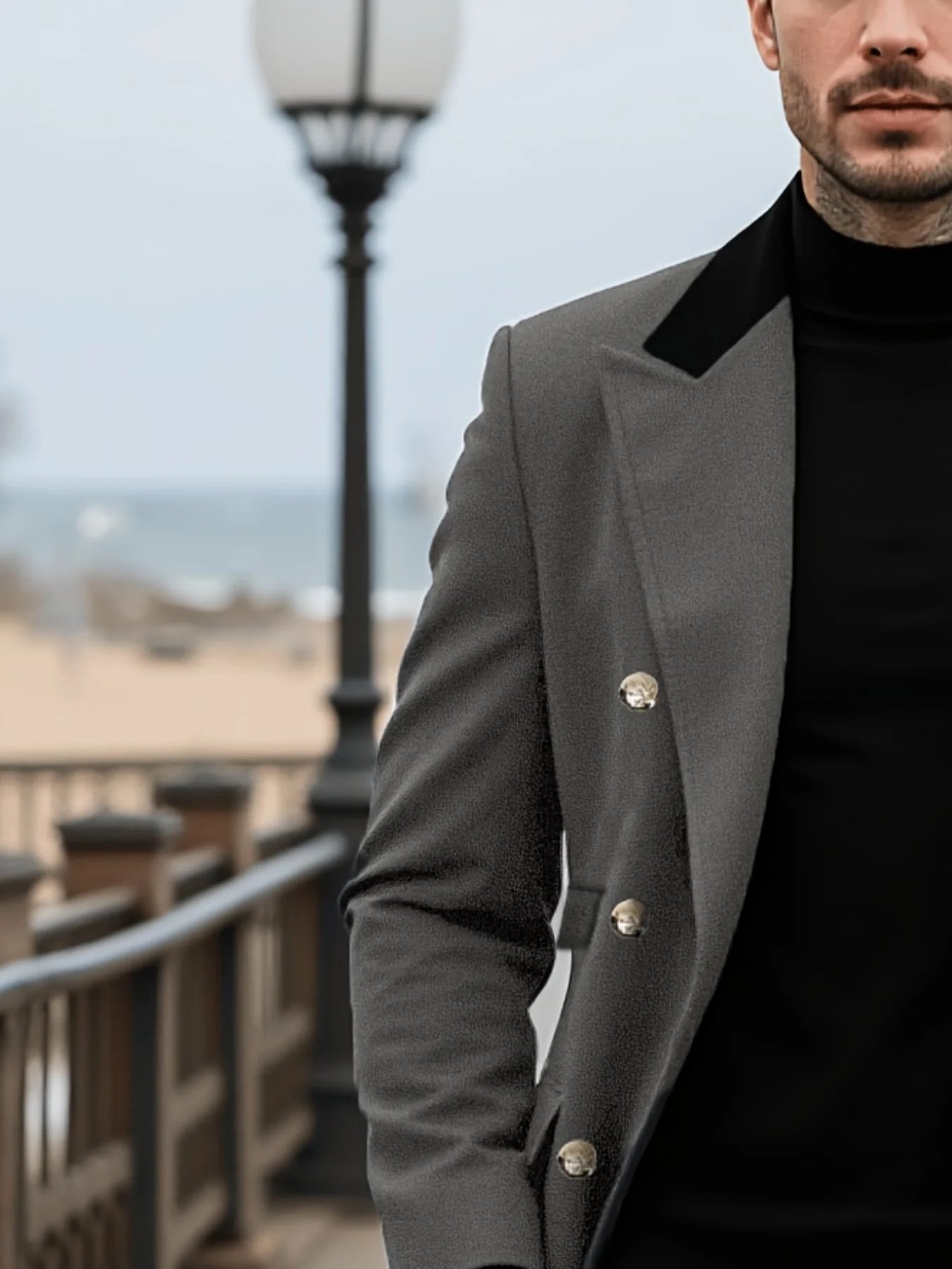 Men's Double-Breasted Wool Overcoat Thickened for Extreme Cold Patchwork Windbreaker Coat Windproof Street Style Tailoring