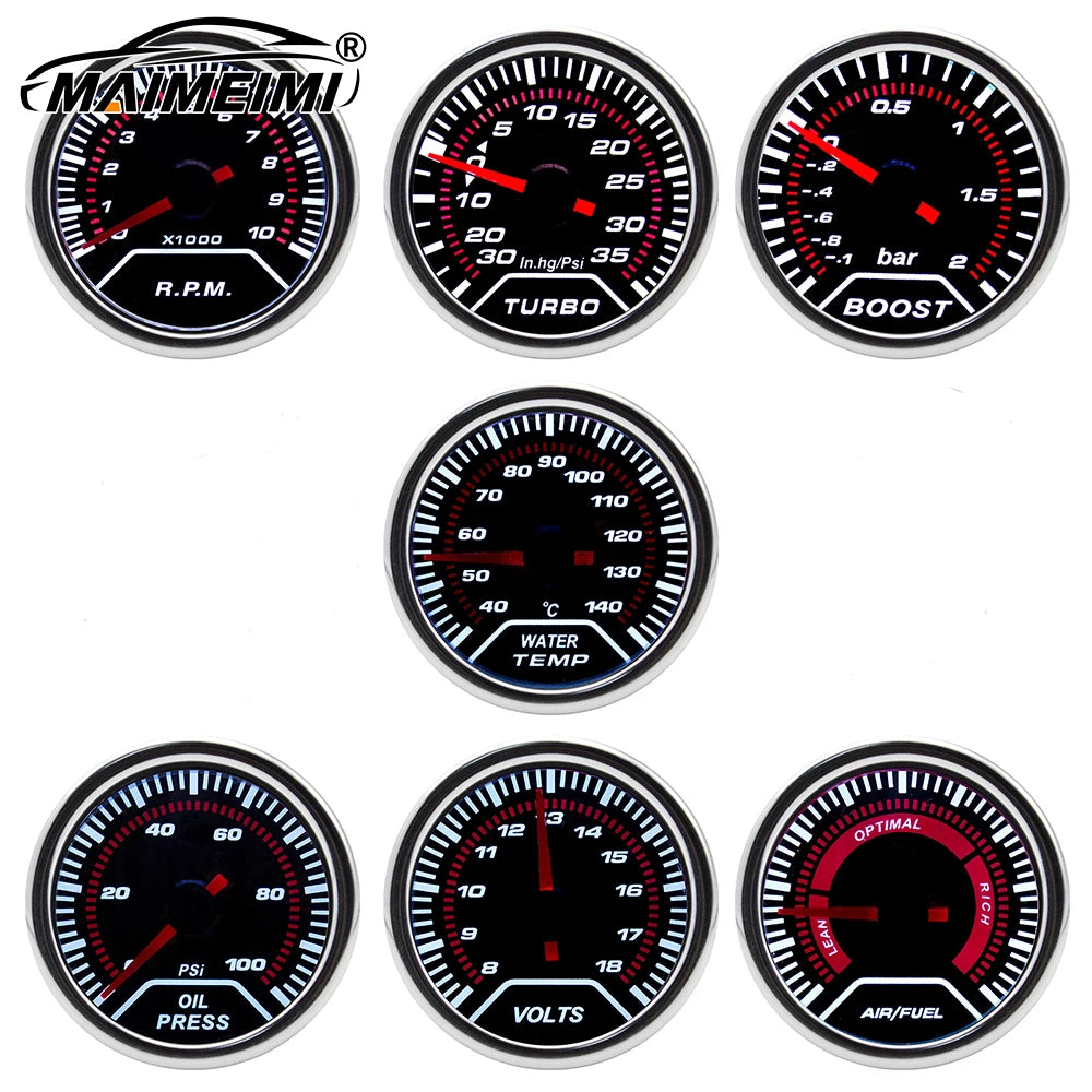 led White GAUGE 2" 52mm LED Racing Car Meter Turbo Boost Racing Gauge Sensor Included 15 Options Tachometer Holder Water Temp