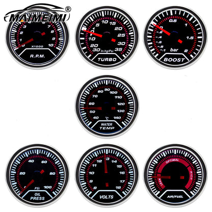 led White GAUGE 2" 52mm LED Racing Car Meter Turbo Boost Racing Gauge Sensor Included 15 Options Tachometer Holder Water Temp