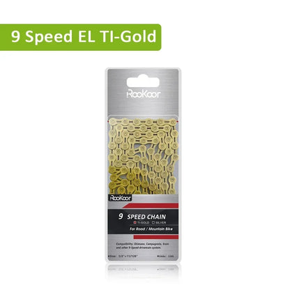 Rookoor Bicycle Chain 6 7 8 9 10 11 Speed Velocidade Titanium Plated TI Gold Silver Mountain Road Bike MTB Chains Part 116 Links