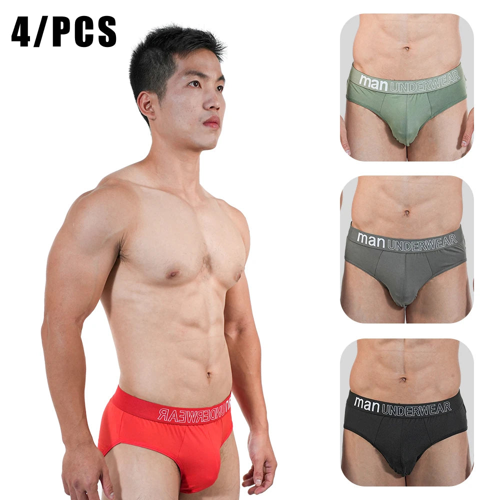 4pcs Mens Briefs Underpants Loose Plus Size Briefs Mid Waist Black Gray Sports Underwear Heavyweight Boys Breathable Panties 6XL