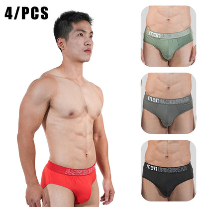 4pcs Mens Briefs Underpants Loose Plus Size Briefs Mid Waist Black Gray Sports Underwear Heavyweight Boys Breathable Panties 6XL
