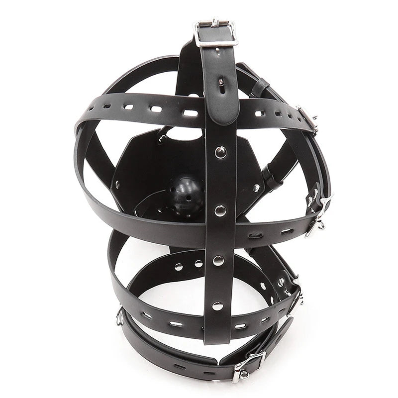 PU Leather Harness Face Mask Cool Black Headgear BDSM Bondage Restraint Muzzles Ball Mouth Gag Sex Toys for Couples Adult Games