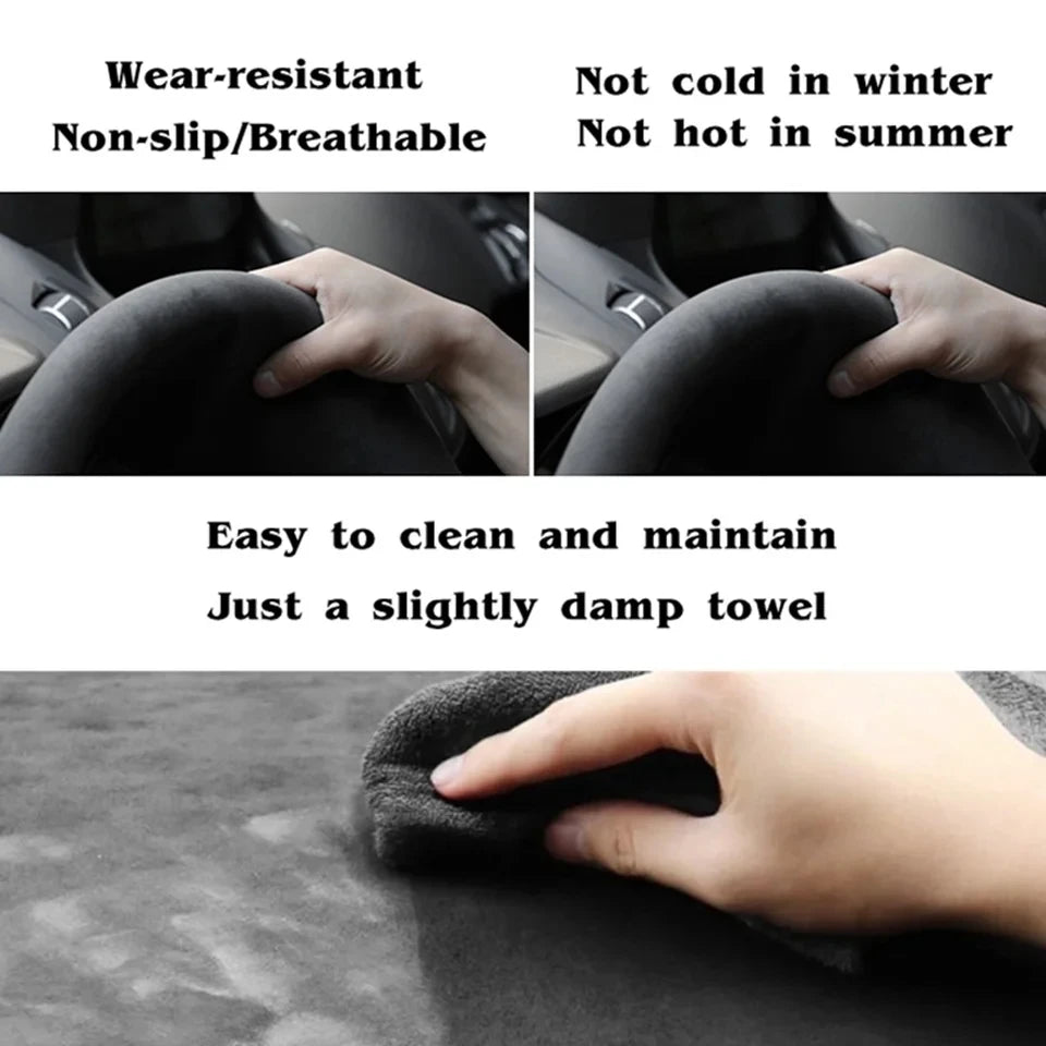 Anti-Slip Black Suede Braid Car Steering Wheel Cover Wrap For Seat Leon Cupra R Leon ST Cupra Leon ST Cupra Ateca Cupra Ateca FR