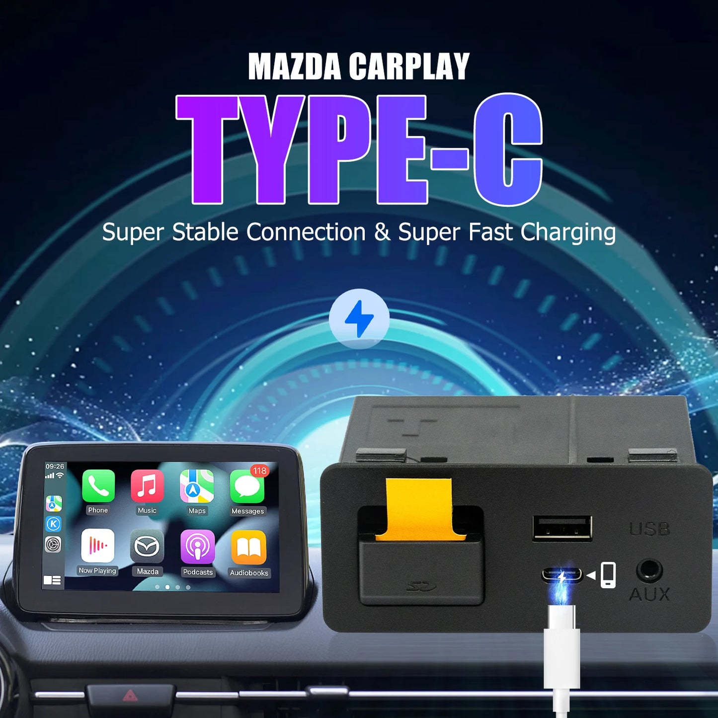 Mazda CarPlay and Android Auto USB Media Hub Retrofit Kit, Support Mazda 3/6/CX5/CX3/CX9/MX5-TK78 66 9U0C K1414 C922 V6 605A
