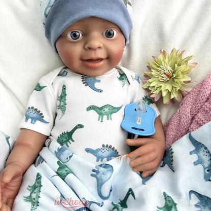 18Inch Dark Skin Full Body Silicone Reborn Baby Realistic Newborn Boy Weighted Lifelike Doll Anatomically Correct for Kids Toy