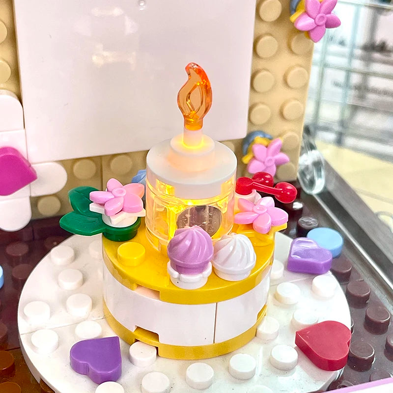 New Creative Building Block Bricks Happy Birthday Cake Blowing Candles Photo Wall Model DIY Assembly Kid Adults Couple Toys Gift